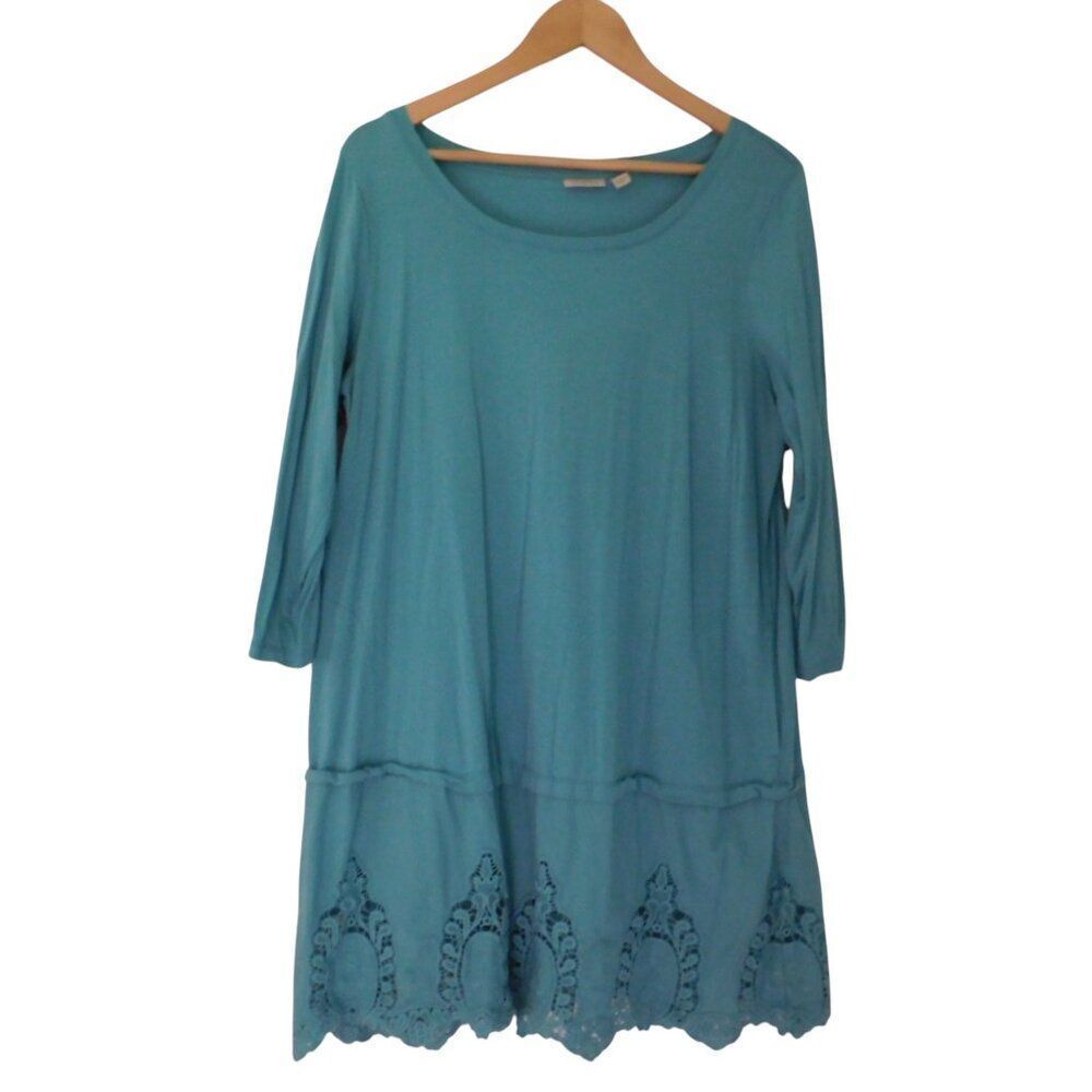 Weekend Suzanne‎ Betro Tunic Top Womens 1X Teal Pockets Boho 3/4 Sleeve